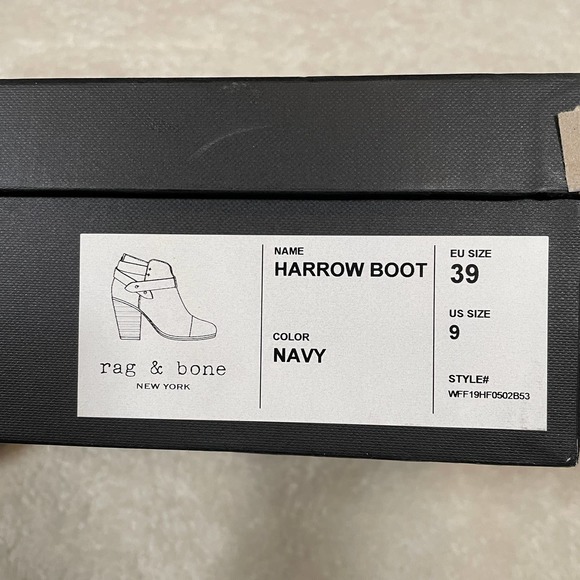 Rag & Bone Harrow Boot Suede Navy Stacked Heel Bootie Ankle Straps 39 9 - Picture 8 of 8